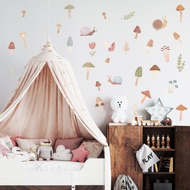Removable Mushroom Wall Decals - Vintage Boho Retro Watercolor Peel & Stick Wall Stickers for Kids Room, Nursery, Bedroom, Living Room Decor - Self-Adhesive, No Residue, Kid-Friendly Wall Art.