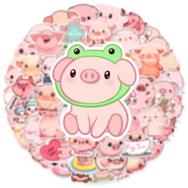 Pack of 50 Pink Pig Stickers for Fridge, Laptop, Bicycle, Luggage, Bumper, Motorcycle, Cute Animal Vinyl Stickers, Adult Girls Gift, Cartoon Pigs Aesthetic Graffiti Stickers