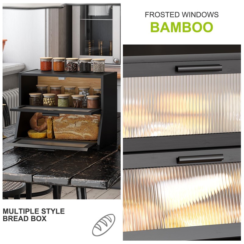 Large Bread Box Double Layer Bamboo Bread Box for Kitchen