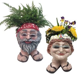 Muggly Homestyles 37599 Hippie Jerry and Flower Child Janice Painted 13" Face Planters Garden Statue (Holds 4" Pot)