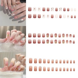 NIUANIUA Nail Tip, Short, False Nails, Cute, Round Tip, Fashion, 3D Nails, Popular, Nail Stickers, 12 Sizes, 72 Pieces (Ice Pink Gradation)