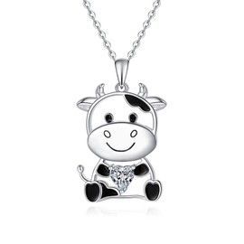 Fryneauy Cow Birthstone April Necklace 925 Sterling Silver Pendant Necklace Cow Charm Gifts for Women