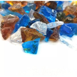 One Stop Outdoor Amber Blue Clear 1/2" - 1" Premium Large Fire Glass for Fireplace and Fire Pit - 40lbs