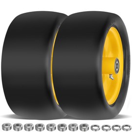 2 Pcs 13x6.50-6 Lawn Mower Tires Flat Free with 3/4" Chrome Steel Bearings, 13x6.50-6 Zero Turn Mower Front Tires, 13x6.5-6 Flat Free Lawn Mower Tires for Commercial Grade Lawn, 5.5"-7.5" Centered Hub