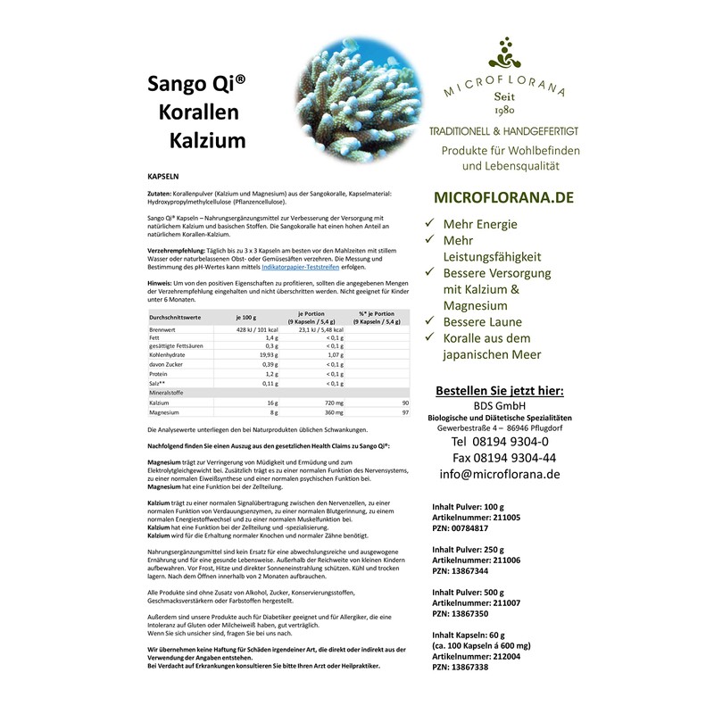 Sango Qi 100 Capsules - 100% Natural Calcium and Magnesium