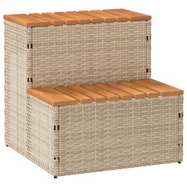 SKM Hot Tub Step Beige PE Rattan, Powder-Coated Steel, Solid Acacia Wood,Beige (Weight 15.43KG)
