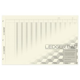 BookFactory Ledger Pad/Large 13 Column Accounting Ledger Columnar (Thirteen Columns) Pads - 17'' x 11'', 50 Pages, Notepad Landscape Format (Made in USA)
