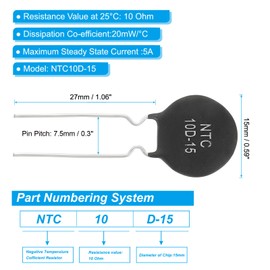 PATIKIL NTC Thermistors Resistors 10 Pieces 10 Ohm NTC10D-15 Highly Sensitive Current Limiter Temperature Sensor for Measuring Temperature Black