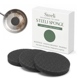 for Stainless Steel, Removes Burnt-On Stains for Stainless Steel Surfaces, Mirror Shine Restorer, Durable Kitchen Sponge (3-Pack)