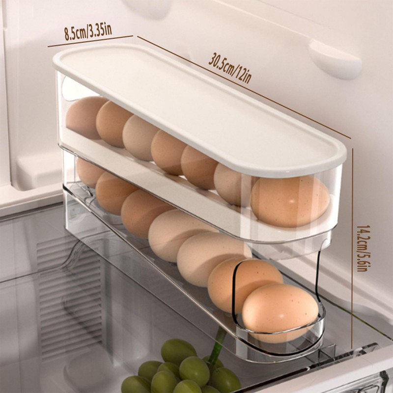 WACOI Auto Rolling Fridge Egg Organizer, Space Saving Eggs Dispenser