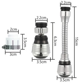 Pack of 3 Tap Aerator, Tap Extension, Tap Hose, Flexible Water Saving, 360° Swivel Stainless Steel Tap with Hose Extension, for Kitchen and Bathroom