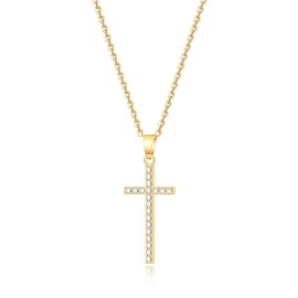 Qyzz Cross Necklace for Women, 14K Gold Plated Cross Pendant Necklace with Premium Cubic Zircon, Dainty Cute Gold Jewelry Anniversary Birthday Gifts for Women