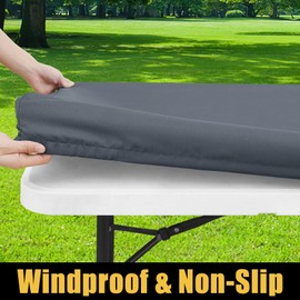 smiry Rectangle Picnic Table Cloth, Waterproof Elastic Fitted Tablecloths for 6 Foot Tables, Washable Polyester Table Cover for Camping, Indoor and Outdoor (Grey, 30"x72")