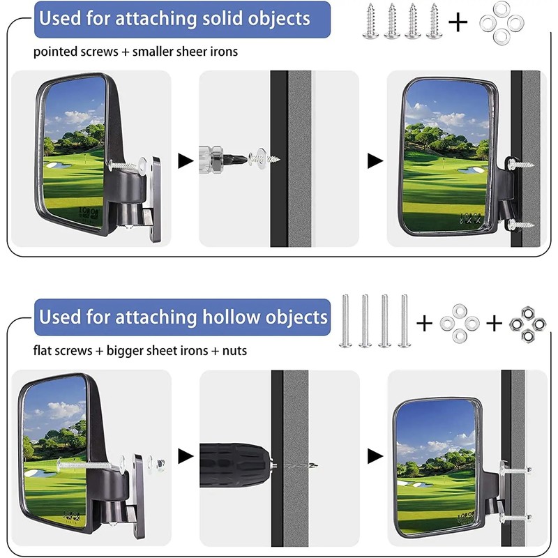 Golf Cart Side Mirrors for Rear Viewing – Adjustable Glass
