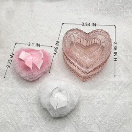 WHSLILR Body Powder Puff and Container - Glass Heart Dusting Powder Container with 2 Soft Puffs – Vintage Powder Puff Case for Women & Girls-GRB007-Pink