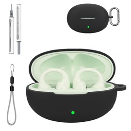 for Edifier LolliClip Case Cover with Cleaner Kit, Soft Skin Silicone Case Cover with Keychain and Lanyard，Full Protective Case for Men and Women-Black