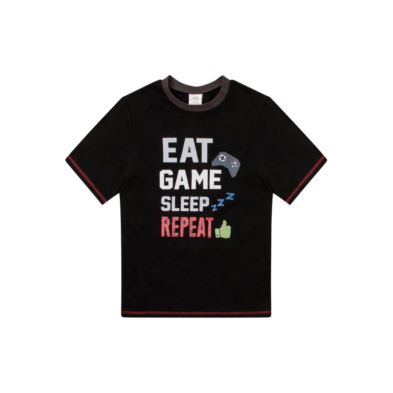 ThePyjamaFactory Boys Short Gamer Pyjamas 9 to 15 Years Black