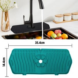 Guittly 35.5x 14.5cm Silikon Küche Wasserhahn Spüle Spritzschutz, Silikon Wasserhahn Matte Bad Schmal, Wasserhahnmatte für die Badezimmer Küchenspüle Arbeitsplatte Schützen (Grün)