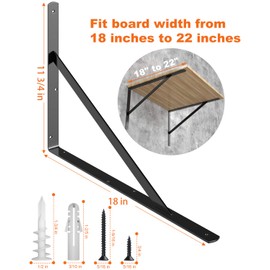 LuckIn 8-Pack Heavy Duty Shelf Bracket, 18 Inch Wall Shelf Brackets with 90 Degree Triangle, 250 LBS Max Load, Mounting Hardware Included, Black