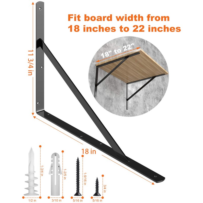 LuckIn 8-Pack Heavy Duty Shelf Bracket, 18 Inch Wall Shelf