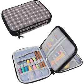 Damero Crochet Hook Case, Travel Storage Bag Organiser for Swing Crochet Hooks, Aluminium Hooks, Needles and Accessories, Grey Polka Dots