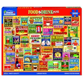 White Mountain Food & Drink 1000 Piece Jigsaw Puzzles Funny Pun Collage Puzzle for Adults and Family