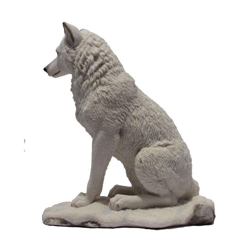 7.75 Inch Wolf Sitting in Snow Decorative Statue Figurine, White