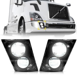 Unitedlu Led Fog Lights lamps Pair Set Compatible with Volvo VNL VN Truck 1997-2015 Passenger Right Driver Left Side,Replacement Fog Light Assembly （Black,Two Light）