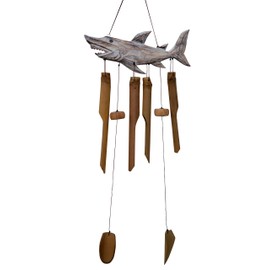 Cohasset Gifts 211S Cohasset Shark Bamboo Wind Chime, White Washed over wood
