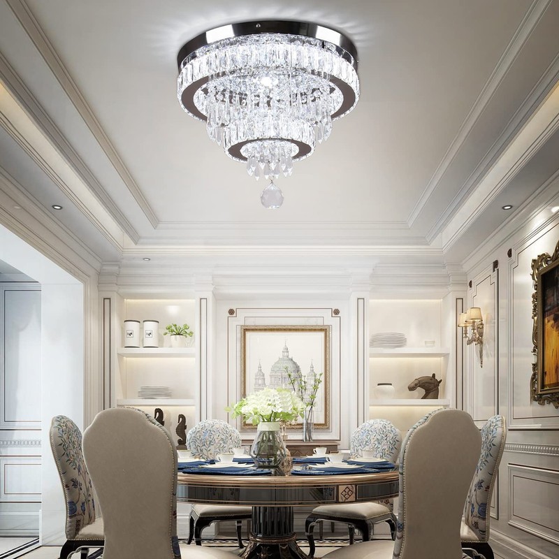 Finktonglan 16" Crystal Ceiling Light, Modern Crystal Chandeliers with Remote