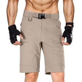 FREE SOLDIER Men's Cargo Shorts with Belt Lightweight Breathable Quick Dry Hiking Tactical Shorts Nylon Spandex(Khaki 36Wx10L)