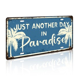 Just Another Day in Paradise License Plate Wall Decor - Cute Sign for Beach House, Lake House or Condo, 12x6 Inch