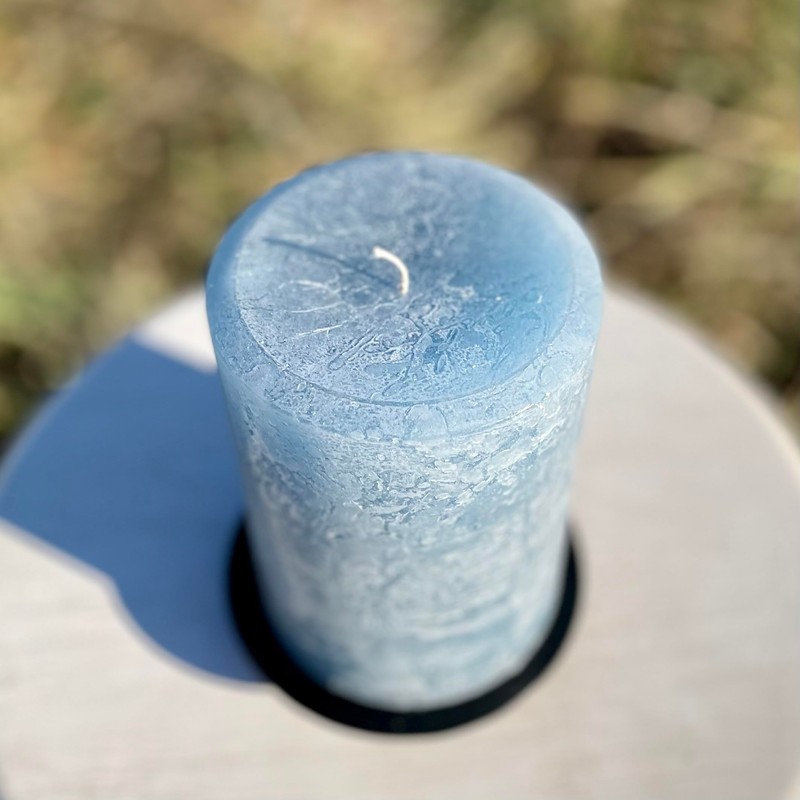 Slate Blue Gray Rustic Textured Unscented Block Pillar Candle -