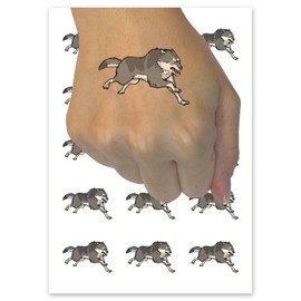 Fierce Running Gray Wolf Temporary Tattoo Water Resistant Fake Body Art Set Collection - 54 1" Tattoos (1 Sheet)