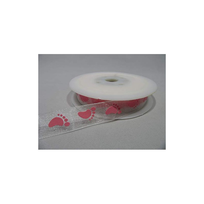 2 metres x 15mm Organza Ribbon White with Pink Baby