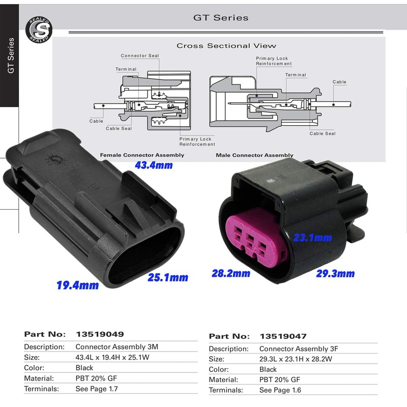 Aptiv 3-Pin GT 150 Series Sealed Connector Set with 18