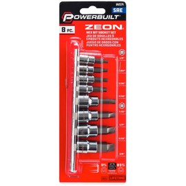 Powerbuilt 8 Piece Zeon SAE Hex Bit Socket Set - with use for Damaged Fasteners, Standard, Rusted, Rounded Bolts,Size from 1/8" to 3/8" - 642574
