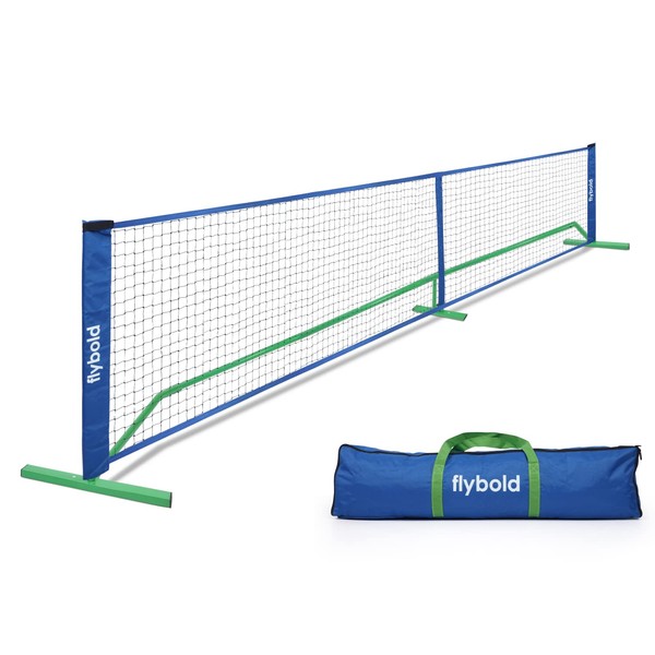 flybold Pickleball Nets | Portable Net Regulation Size Equipment Lightweight Sturdy Interlocking Metal Posts with Carrying Bag for Indoor Outdoor Pickle Ball Game Court | Full Court Size- 22ft