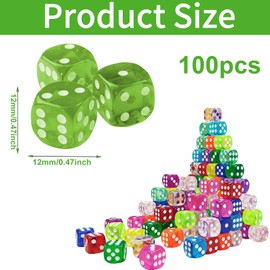 TZQFROCE Colourful Dice Set of 100 Six Sided Dice Colourful 12 mm Game Cube Games Dice Set Game Cube Colourful Dice for Dice Games Table Games