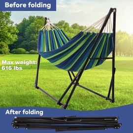 Hammock with Foldable Steel Stand,Frabic Tension Adjustable,Carrying Bag Included, 616 lbs Weight Capacity, Portable Suitable for Outside Garden Yard Outdoor Inhouse Multicolour