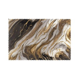 Abstract Marble Fluid Art Black Gold Colours Dinner Plate Mats Set of 6 12x18 Inch, Heat Resistant Non-Slip Table Mats for Holiday Banquet Kitchen Table Decoration