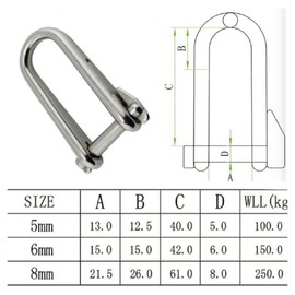 JT-HLM 2PCS Stainless steel M5/M6 D Ring Screw Shackles with Pins Heavy Duty Shackles Key Pin Shackle Wide D-Shackle For Marine Mounting, Camping, Sports Accessories ﻿ (6mm)