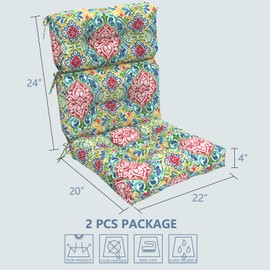 LVTXIII Outdoor Seat/Back Chair Cushion Patio Tufted High Back Cushion, Seasonal Replacement Rocking Chair Cushion with Ties, 22” W x 20D”, Set of 2, Damask Red