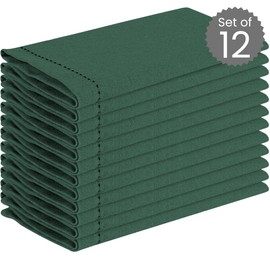 Dine n Decor Set of 12 Hemstitch Cloth Dinner Napkins 100% Cotton - Soft Durable Washable - Ideal for Events Weddings Holidays - Perfect Everyday Use Table Linen Cloth Napkins 18x18 Forest Green