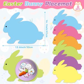 Easter Bunny Placemats Set of 6 Easter Rabbit Plastic Table Mats Purple Blue Yellow Bunnies Shape Washable Table Decoration for Indoor Outdoor Spring Holiday Party Kitchen Dining Table Accessories