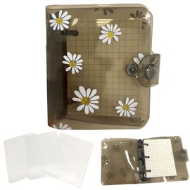 Mini 3-Hole Loose Leaf Notebook, Mini Transparent 3 Ring Binder Covers with, Inner Paper, Mini Binder Daisy, with PVC Cover and 3-Card Sleeves, Used for Casual Accounting, School, Office