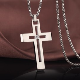 Jiahanzb Men's Cross Necklace Stainless Steel Cross Pendant Jesus Christ Necklace 316L Stainless Steel Cross Necklace Pendant for Men Large Cross Necklace for Men Cross Jewelry for Men 26 Inch