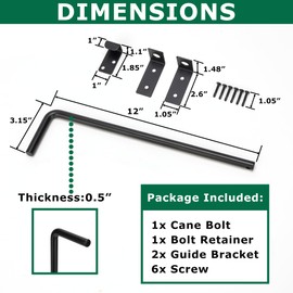 URDOGSL 12" Heavy Duty Cane Bolt Gate Drop Rod with Upgraded Design, Square Gate Drop Rod for Wood PVC Vinyl Metal Yard Gate Latch-1 Pack