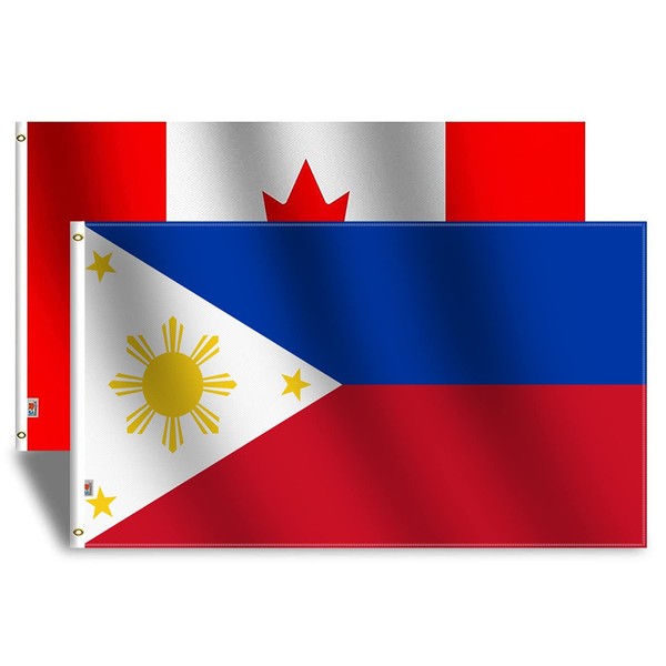 Canada&Philippines Flag Large 3x5 Ft, Moderate-Outdoor Both Sides 100D Polyester,Canvas