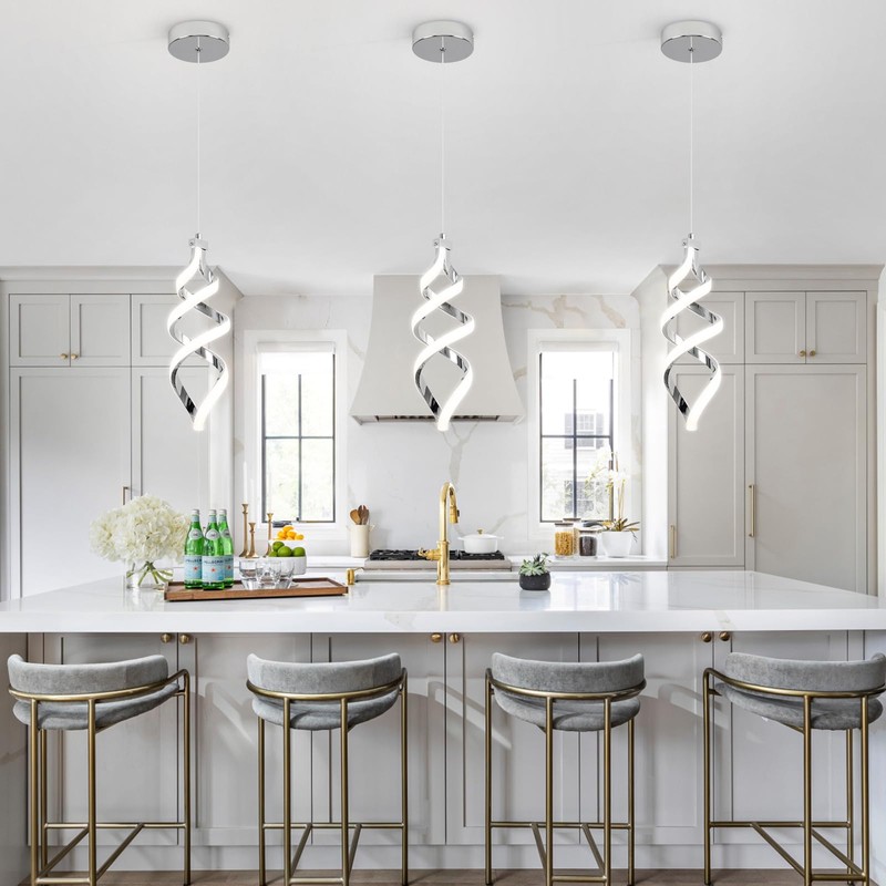 Modern Led Pendant Light Fixture, 15W Chrome Spiral Led Chandelier